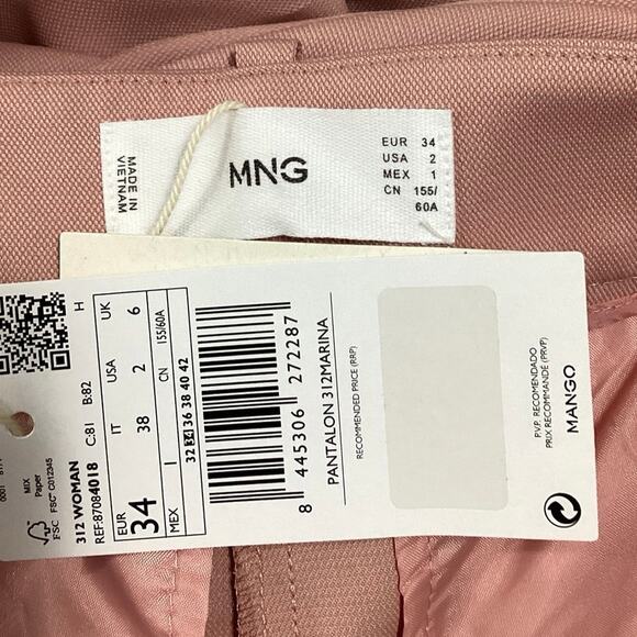 NEW Mango Pink High Rise Front Pleated Business Career Wide Leg Dress Pants 2 - Picture 4 of 5